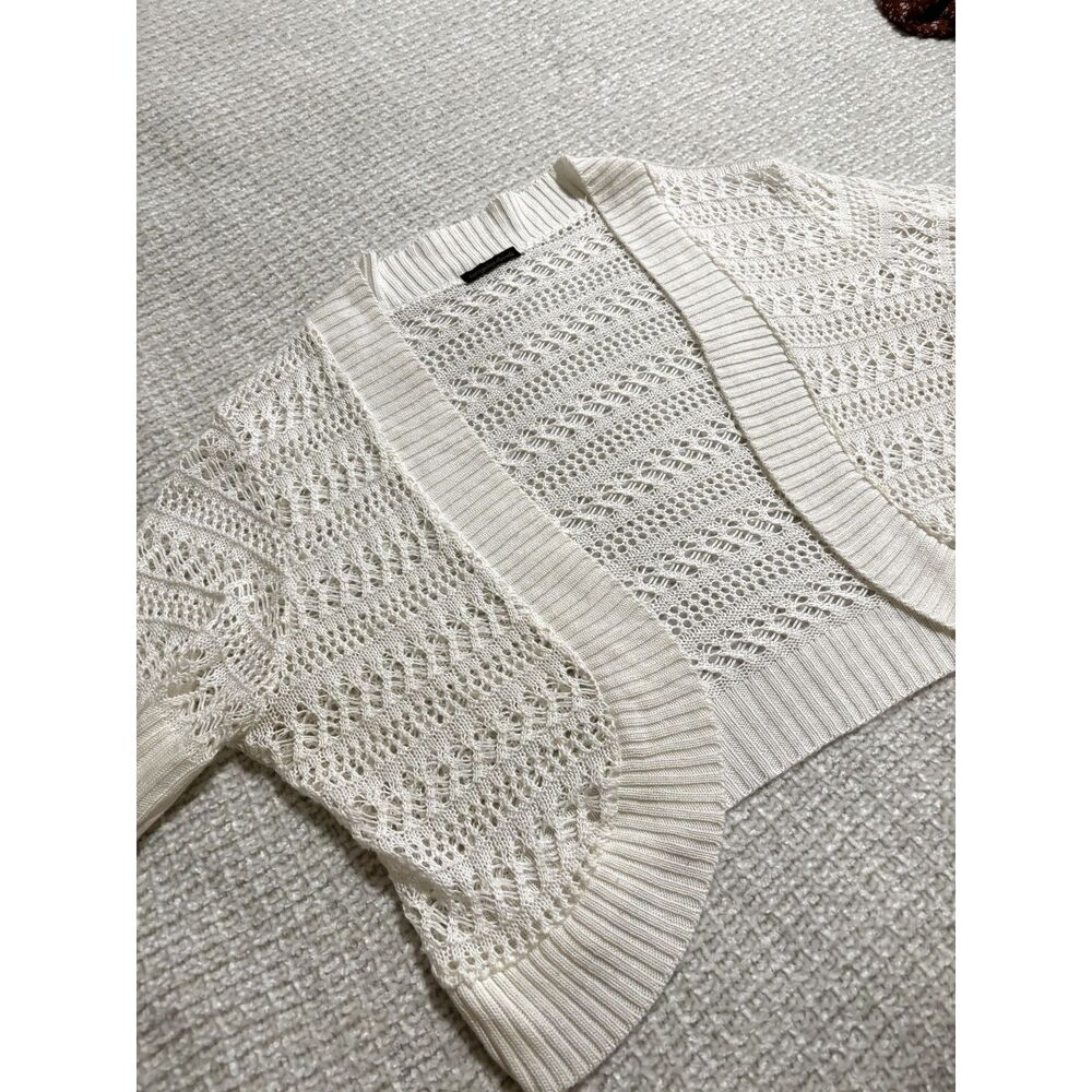 Intriguing Threads Cream Open Knit Boho Crochet C… - image 7